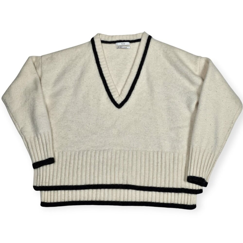 CO. | V-Neck Sweater | Women's | Small | Ivory/Cream | Wool Cashmere Blend